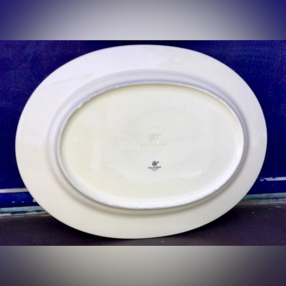 Vintage PFALTZGRAFF Ivory White Blue Striped Edge Floral Oval Serving Plate - Picture 9 of 10
